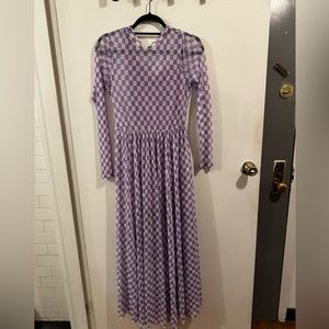 Checkered Mesh Maxi Dress